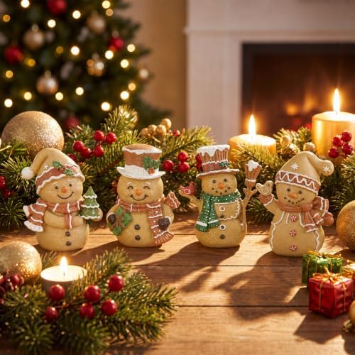 Thyle 4 Pcs Christmas Gingerbread Snowman Figurines Decorations - Image 2