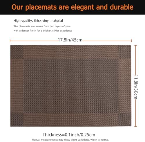 Brown Vinyl Placemats Set of 12, Heat Resistant Table Placemats - Image 3