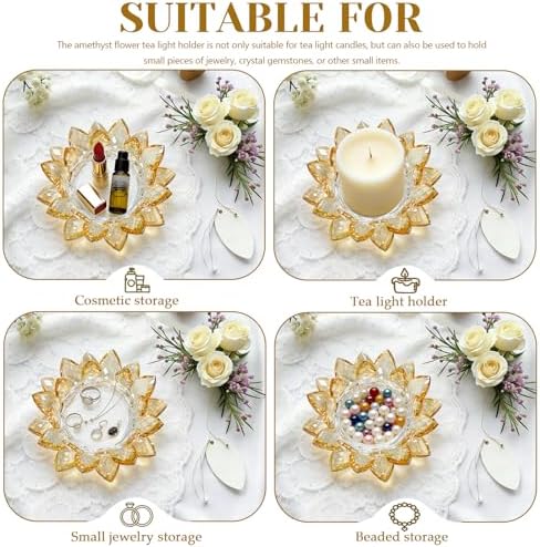 Large Crystal Lotus Tealight Candle Holder for Up to 6" Diameter Pillar Candle Plate Candlestick,Chunky Glass Votive Stand for Wedding, Party, Table Centerpiece Decor and Yoga Meditation (2, Gold) - Image 5