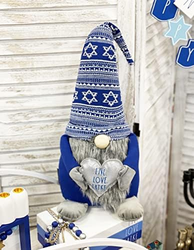 Rae Dunn Hanukkah Gnome - Home Decor Decorations - Scandinavian/Swedish/Nordic Tomte Nisse Plush Figurine - 19" Elf with Heart Ornament for Shelf, Table, Desk Décor - Image 3