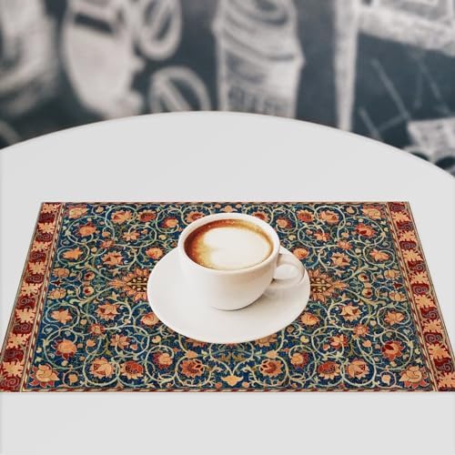 William Morris Retro Plant Pattern Floral Placemats, William Morris Art Print Table Mats, Tabletop Dining Room Kitchen Decoration 18" L x 12" W *6 PCS - Image 7