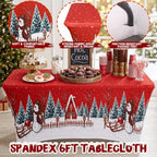 Oudain 2 Pcs Christmas Tablecloth 6 ft Snowman Red Table Cover - Image 3