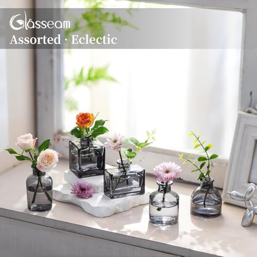 Glasseam Mini Bud Vases for Centerpieces: Clear Small Flower Vase Set of 20 Cute Tiny Glass Table Centerpieces Modern Wedding Birthday Party Baby Shower Dining Room Decoration Black Grey - Image 5
