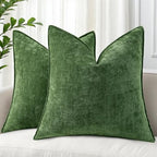decorUhome Chenille Moss Green Velvet Throw Pillow Covers 26x26 Set of 2 by decorUhome