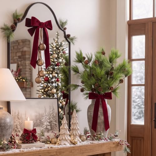 Wavwavw 6 Pcs 25.5 Inch Christmas Artificial Pine Branches with Pine Cones - Image 5