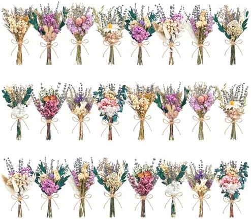 12/24PCS Handmade Dried Flower Bouquet with Stems Natural Dried Wildflowers 7.5 Inch Mini Dry Flowers for Vase Farmhouse Decor, Wedding Styling, Photography Props, Gift DIY(24pcs, Lavender) by Unknown