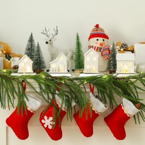 MorningRo 4 Pcs Christmas Village Stocking Holder for Mantle LED Christmas Village House Stocking Hook Set Fireplace Stand Hanger for Xmas Holiday Counter Window Decoration - Image 3