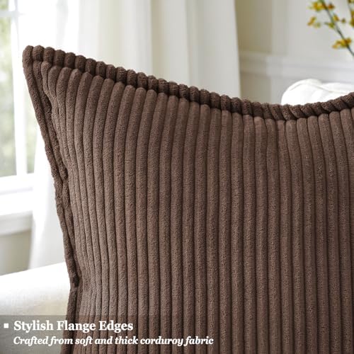 decorUhome Fall Corduroy Dark Brown Throw Pillow Covers 26x26 Set of 2 - Image 2