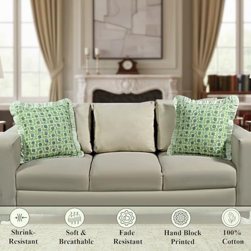 Ridhi Apple Green Floral Block Print Throw Pillow Covers 20x20 Inch - Image 4