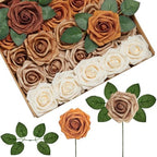 InnoGear Artificial Flowers, 50 Pcs Shades of Earth Tones Foam Fake Roses Bulk with Stems for Autumn Fall Decoration DIY Wedding Bouquets Centerpieces Bridal Shower Party Christmas Tree by InnoGear