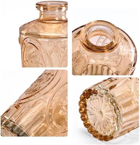 Amber Glass Vase Set of 12, Clear Bud Vases in Bulk, Mini Vases for Flowers, Small Flower Vases for Centerpieces, Vintage Decorative Embossed Vase for Home Decor, Wedding Table Decoration - Image 6