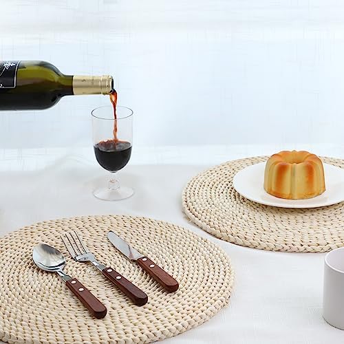 YRMT Round Woven Placemats Set of 6 Corn Husk Woven Placemat Braided Straw Water Hyacinth Place Mats for Dining Table, Wedding, Natural 13.8" in - Image 7