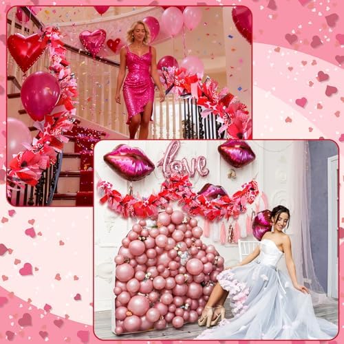 70 Valentines Garland Valentine's Day Decorations Fabric Heart Garland Red Pink Valentines Banner for Mantle Table Centerpieces Fireplace Wall Anniversary Home Indoor Outdoor - Image 5