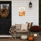 Decorative Tin Sign Watercolor Metal Tin Sign Hello Fall Mountain Forest Autumn Leaves Pumpkins Seasonal Wall Decor for Living Room Entryway Cabin 12×16 Inches with Metal Frame - Image 3