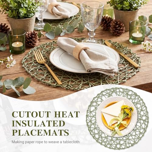 Threehoney Paper Braided Round Placemats, Set of 36, Sage Green, 13 in - Image 5