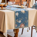 Floral Embroidered Table Runner 108 Inches Non-Slip Tassels, Dusty Blue by keemir