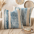 ANRODUO Boho Decorative Throw Pillow Covers Sky Blue Stripe 20x20 Pack of 2 by ANRODUO