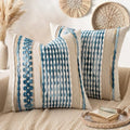 ANRODUO Boho Decorative Throw Pillow Covers Sky Blue Stripe 18x18 Pack of 2 by ANRODUO