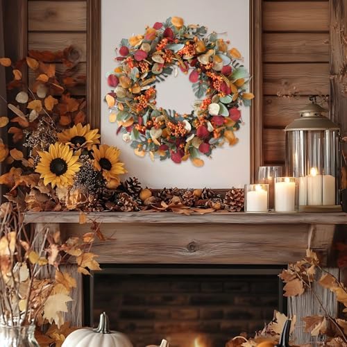 24 Inch Fall Wreath with Berries Eucalyptus for Front Door - Image 4