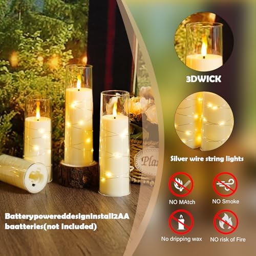 Sasigeiaa Flameless Candles with Embedded Star String - Battery Operated LED Candles, with Remote,12 Ivory Flickering Candles for Christmas, Weddings, Home Decor & Party,(D 2.3"×H 5" 6" 7") - Image 2