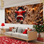Funny Santa Claus Christmas Garage Door Banner 7x16 FT, Large 2-Car Brick Wall Breaking Through Outdoor Mural Backdrop, Cool Holiday Hanging Peeking Cover Sign Decoration for House Exterior Party - Image 6