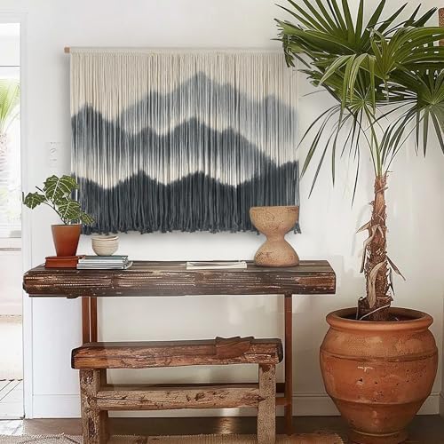 IOWER Macrame Wall Hanging Black Dip Dyed Boho Wall Art 27" W x 19" L - Image 4