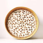 i-lan 3-Piece Round Rattan Serving Trays with Mother of Pearl Inlay – Handwoven Decorative Platters for Coffee Table, Vanity, Kitchen & Home Décor, Set - Image 3