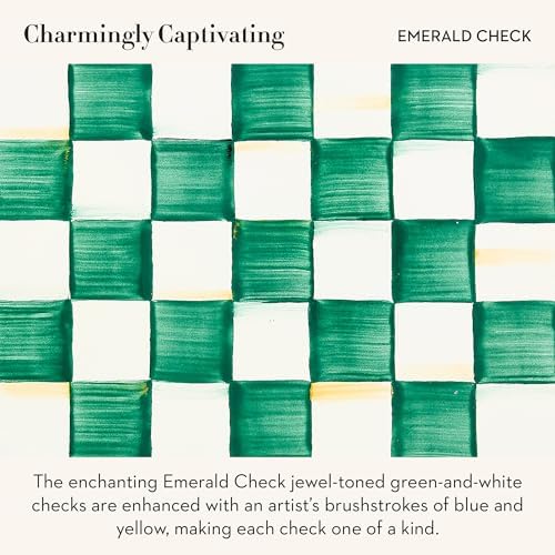 MACKENZIE-CHILDS Set of 4 Enamel Napkin Rings, Napkin-Holder Ring Set for Cloth Napkins, Green-and-White Emerald Check - Image 3