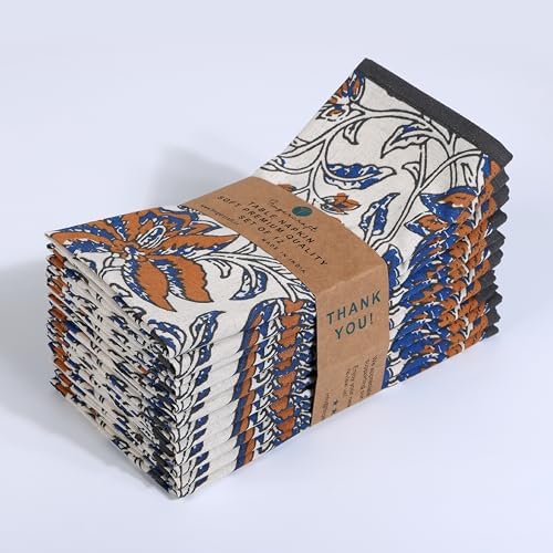 FINGERCRAFT Cloth Napkins Set of 12 Cotton Linen, 20x20 Inch, Summer Block - Image 2