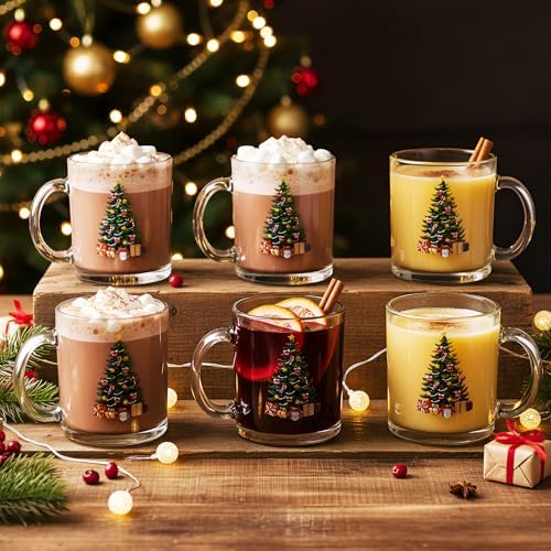 Maxcheck 6 Pack 12 oz Christmas Tree Coffee Mugs Glass Cups - Image 2