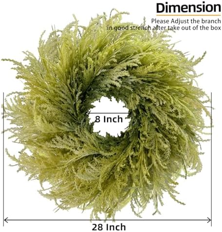 HipTree 28 Inch Spring Farmhouse Green Flocked Cypress Wreath Outdoor - Image 2