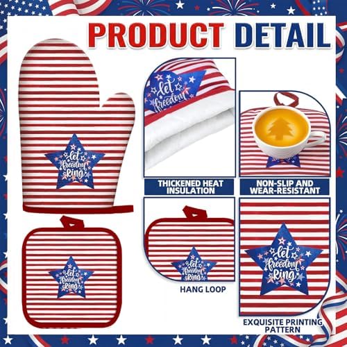 VitalCozy 10 Pcs Patriotic Kitchen Decor Set 4th of July Kitchen Towels and Rugs Pot Holders Oven Mitts Set for Independence Day Gift Cooking Baking Grilling Housewarming - Image 4