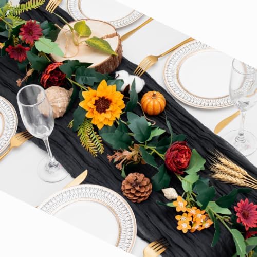MAKHOT 2Pack Artificial Maple Leaves and Sunflowers Burgundy Roses Garland - Image 4