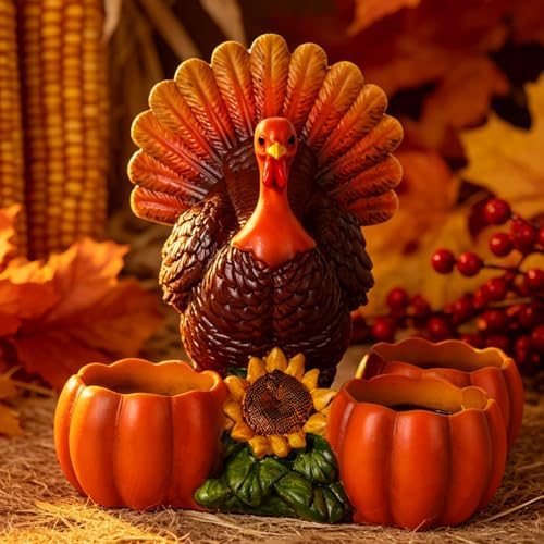 Thanksgiving Turkey Tealight Candle Holder with 3 Pumpkin - Image 6