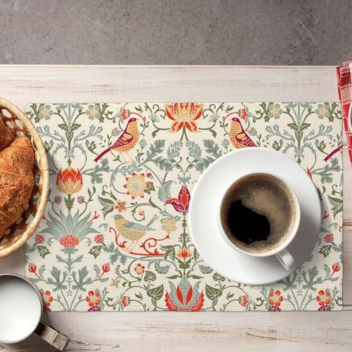 William Morris Placemats Set of 6, Strawberry Thieves Heat Resistant Non-Slip Washable Placemats for Kitchen Dining Party Indoor Outdoor, 12x18 Inches - Image 3