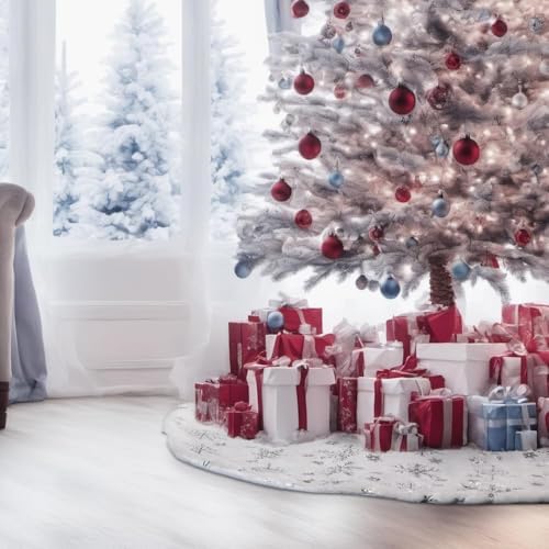 Lanpn Christmas Tree Skirt 60 inch, Xmas Tree Skirt with Snowflake Winter Christmas Tree Mat for Extra Large Artificial Trees Winter Home Party Holiday Indoor Xmas Decor (Silver, 150cm) - Image 2