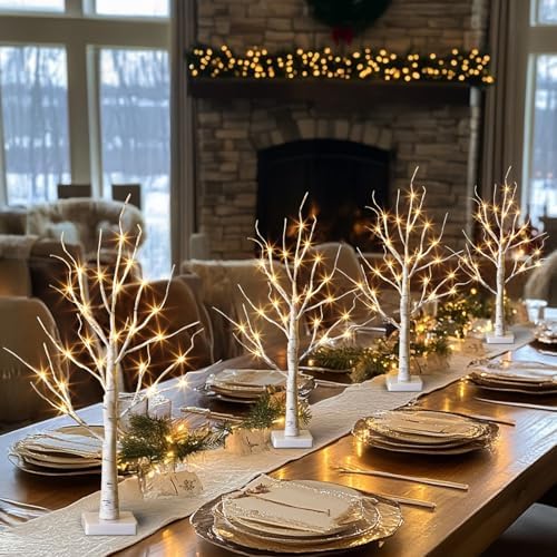 PABIPABI Lighted Birch Tree with LED Lights Christmas Decorations, Small Artificial Bonsai Tree Lights with Timer, LED Tabletop Trees for Home Wedding Decor - Image 2