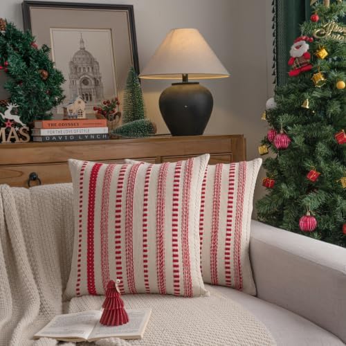 Cethom Red Boho Decorative Christmas Pillow Covers 22x22 Inch Set of 2 - Image 2