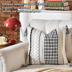 AmHoo Set of 2 Chenille Striped Textured Boho Throw Pillow Covers Aesthetic with Tassels Woven Decorative Pillow Case for Couch Bed Sofa Bedroom Modern Funky 18 x 18-Inch Black - Image 4
