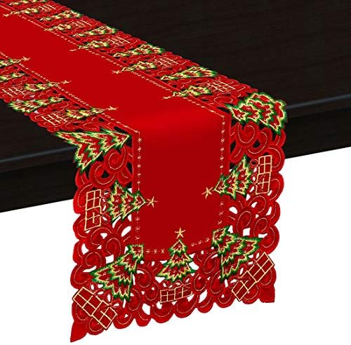 Grelucgo Super Large Embroidered Christmas Holiday Holly Tree Table Runner, Rectangular 16 x 144 Inch - Image 2