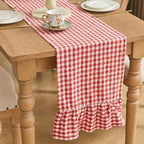 Red Gingham Plaid Ruffle Table Runner 90 Inches Long, 100% Washed Cotton Double Layer Farmhouse Dining Decor for Holiday, Home Party Wedding, 13 x 90 inches by Kisswish