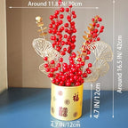 Chinese New Year Table Ornament, Artificial Branches Fortune Lucky Tree, Spring Festival Artificial Red Berry Flower Arrangement for Asian Lunar New Year Desktop Centerpiece - Image 5