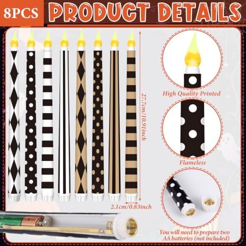 Lounsweer 8 Pcs Halloween Flameless Taper Candles, 10.91 in LED Home Decor - Image 2