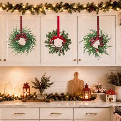 Ogrmar 12 Pack Mini Christmas Wreaths Small Holiday Cabinet Wreath Decor - Image 2