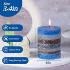 KONNI Layered Pillar Candles Set of 3, 3"x 4" Table Decor Blue Coffee - Image 2