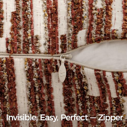 Boho Striped Decorative Throw Pillow Covers 24"X24" Set of 2，Burgundy - Image 2
