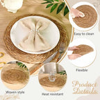 100 Set 12 Inch Round Woven Placemats with Pearl & Rhinestone Napkin Rings - Image 3