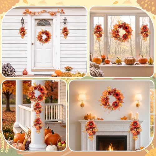 Fall Teardrop Swag Wreath, 3 Pack, 22" Artificial Pumpkin Flower - Image 5