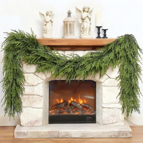 Artificial Christmas Garland, Faux Norfolk Pine for Mantle Decor(9FT 2PCS) by YXZZWL