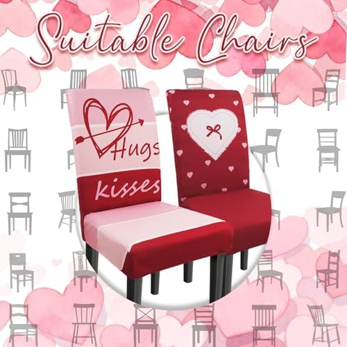 Valentine Chair Covers Set of 6 Valentines Heart Chair Back Covers Valentines Dining Chair Covers for Party Kitchen Valentines Day Decorations - Image 4